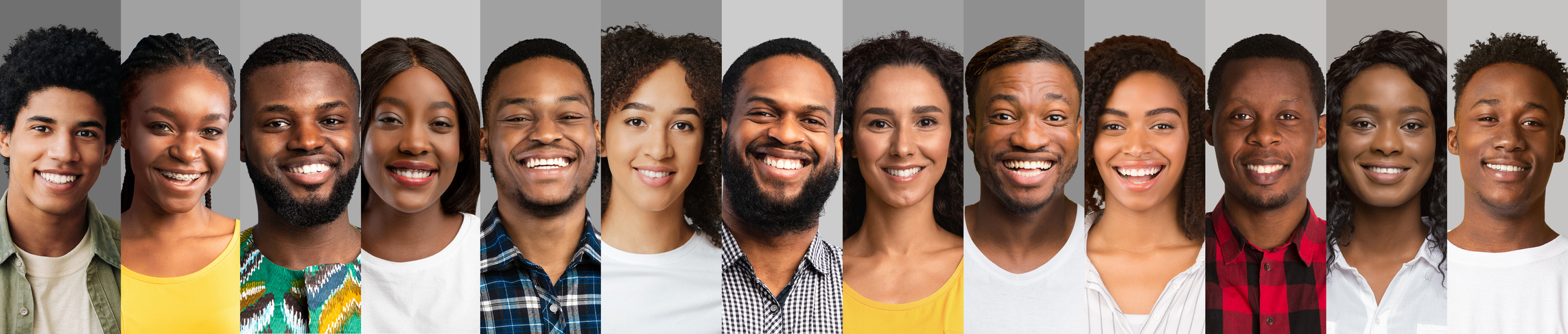 Portraits of Happy People of African American Ethnicity over Grey Backgrounds, Collage